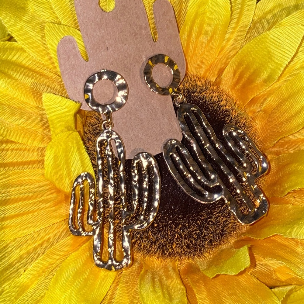 Gold cactus earrings